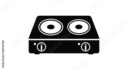 A minimalist black silhouette of an electric stovetop with two burners and controls silhouette