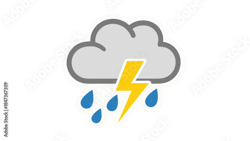 Thunderstorm Weather Icon: Rain and Lightning Cloud