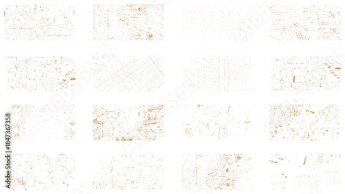 Set of brown and white grunge. Distress overlay texture. Surface dust and rough dirty wall background concept.