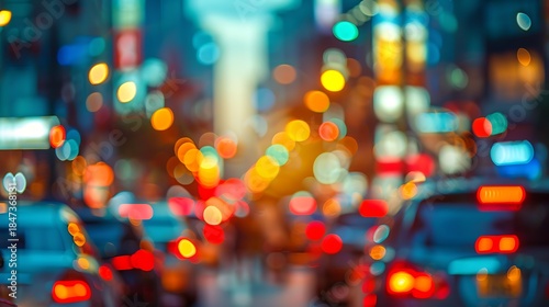 Abstract city street scene with colorful bokeh lights at night painting