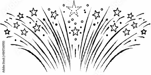 A burst of sparkling stars and lines depicting a firework display
