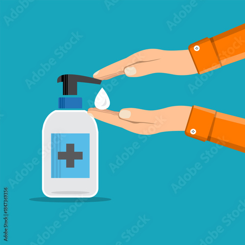 Hand sanitizer dispensing on hand.