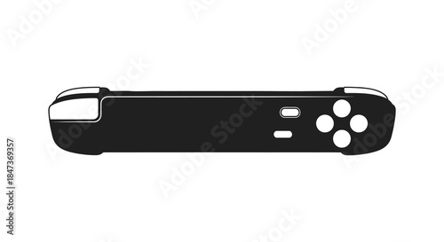A sleek black handheld gaming console depicted as a striking dark silhouette