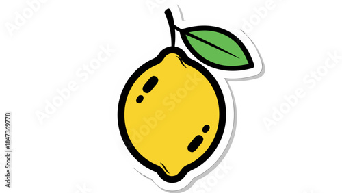 Vector Illustration of a Yellow Lemon with Green Leaf Sticker