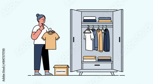 Woman Deciding What Clothes To Donate From Wardrobe