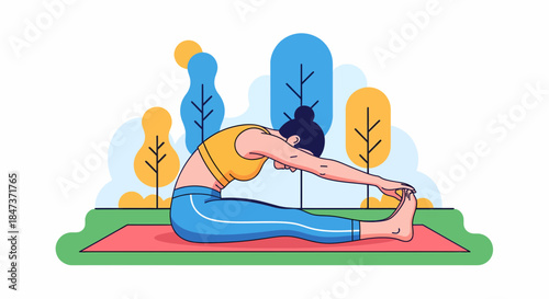 Woman Doing Forward Bend Yoga Pose On A Mat Outdoors