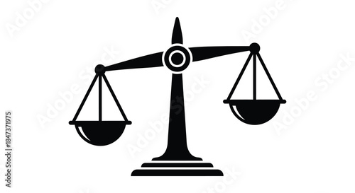 A striking black and white image of justice scales perfectly balanced in a bold silhouette