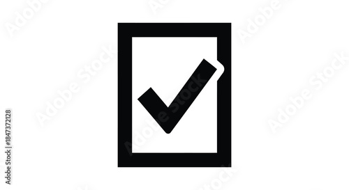 a black rectangular box containing a white space and a checkmark silhouette