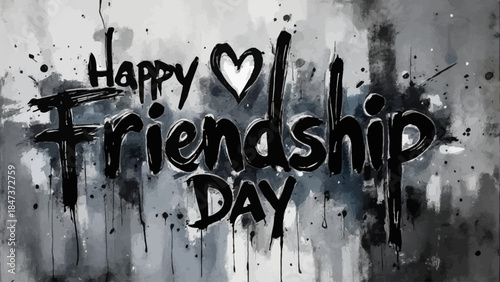 Minimalist Friendship Day typography featuring elegant handwritten calligraphy text with a subtle heart accent. Clean white background design suitable for greeting cards, posters, social media, and pr