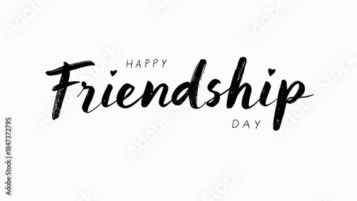 Minimalist Friendship Day typography featuring elegant handwritten calligraphy text with a subtle heart accent. Clean white background design suitable for greeting cards, posters, social media, and pr