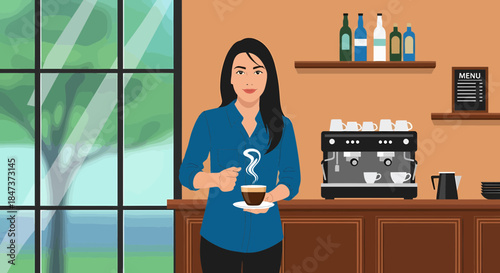 Young Barista Enjoying A Cup Of Coffee In A Cozy Cafe