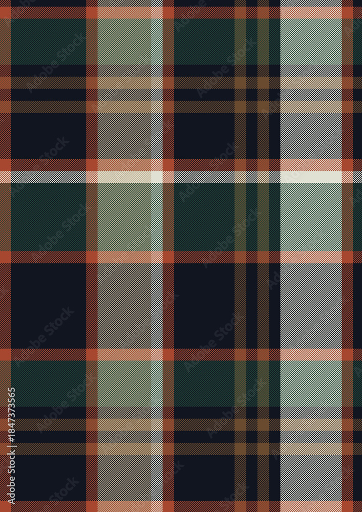 Obraz premium Seamless green Scottish tartan plaid pattern featuring a checkered geometric textile design with stripes and a vector fabric texture for a square gingham cloth wallpaper backdrop