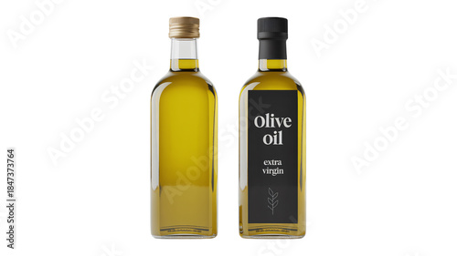 Tableau sur toile Two glass bottles of golden extra virgin olive oil mockup showcasing premium gou