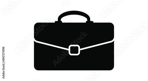 A simple black silhouette of a classic briefcase with a handle and latch detail silhouette