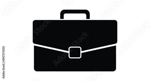 A simple black silhouette of a classic briefcase with a handle and buckle closure silhouette