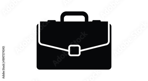 A stark black outline depicts a classic briefcase design capturing a professional aesthetic silhouette
