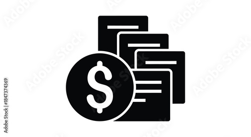 A stack of money with a dollar sign representing finance and economic growth silhouette