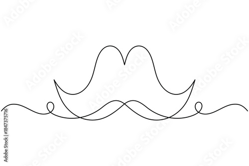Mustache icon continuous one line drawing on white background minimalist single art fashionable men style barbershop outline vector illustration