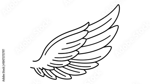 Single black outlined wing icon on a transparent background vector illustration.