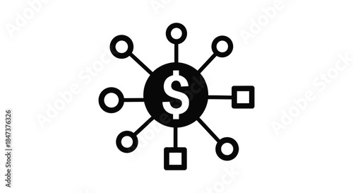 Financial network concept with a dollar sign at the core depicted as a striking silhouette