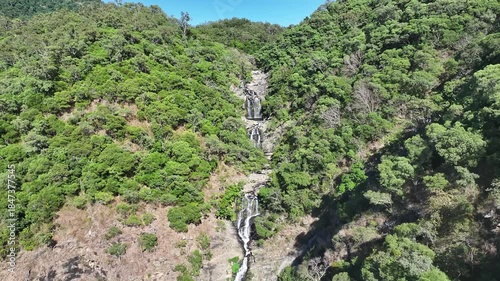Waterfalls tropical nature drone aerial Australia flowing remote