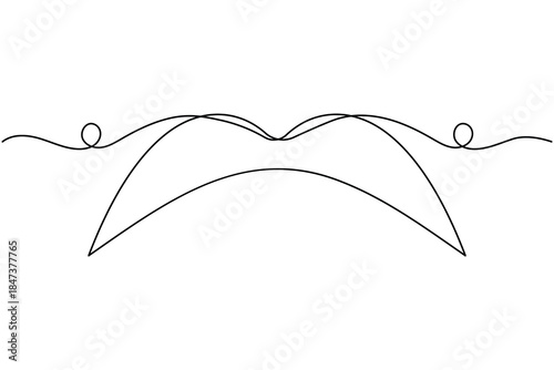 Mustache icon continuous one line drawing on white background minimalist single art fashionable men style barbershop outline vector illustration