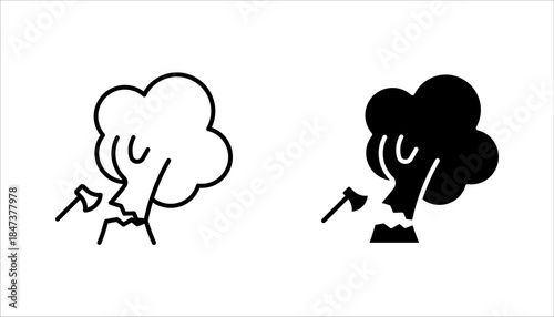 Deforestation linear icon set. Forest degradation and exploitation. Chopping wood. Logging industry. vector illustration on white background