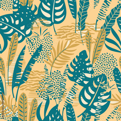 Seamless Leaves Pattern in Modern Botanical Style
