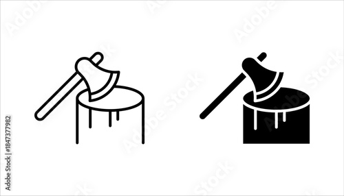 Deforestation linear icon set. Forest degradation and exploitation. Chopping wood. Logging industry. vector illustration on white background