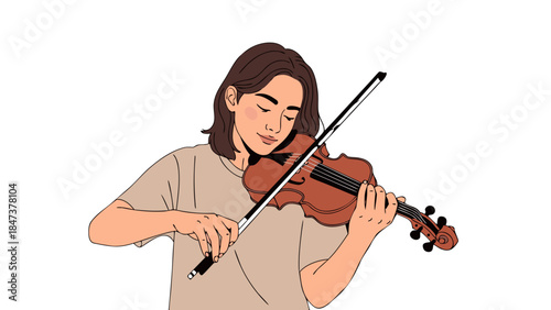 Woman Playing Violin - Peaceful Music Illustration