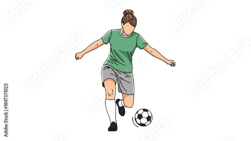 Woman Soccer Player Kicking Ball - Minimalist Vector Illustration