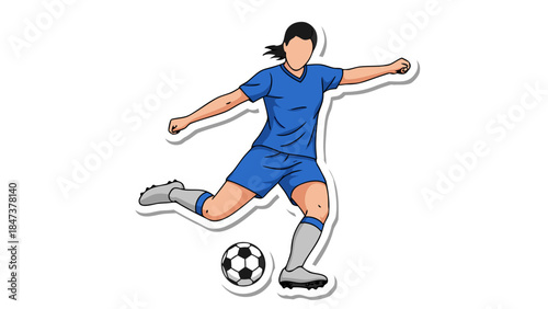 Woman Soccer Player Kicking Soccer Ball Cartoon