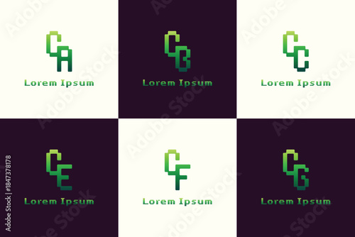 Letters CA CB CC CE CF CG Pixel Monogram Logo, for AC BC C EC FC GC initials