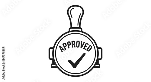 A striking black and white illustration of an approved stamp in a circular design silhouette