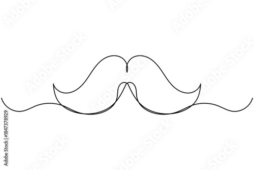 Mustache icon continuous one line drawing on white background minimalist single art fashionable men style barbershop outline vector illustration