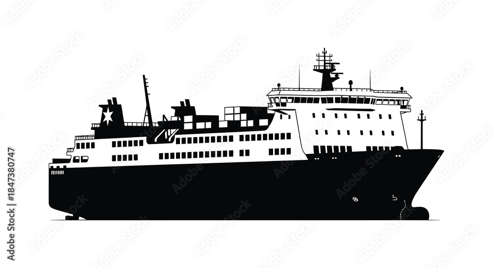 Obraz premium Detailed black ship outline against a white background showcasing a bold silhouette