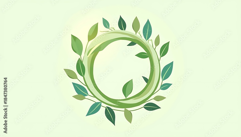 Obraz premium Symbolic green energy flow forming a circular ecosystem, abstract sustainable future illustration, clean modern style, soft natural tones