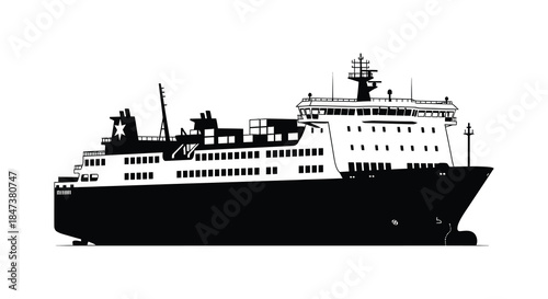 Detailed black ship outline against a white background showcasing a bold silhouette