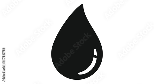 A simple black teardrop shape against a white background displaying a clean and minimalist silhouette
