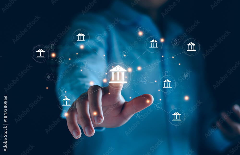 Fototapeta premium central banking and international currency concept, Businessman exchanging dollar Yuan Yen Pound sterling and Euro for forex and currency exchange money transfer, international currency, world bank