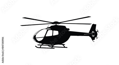 A striking black helicopter design presented in a bold and minimalist silhouette