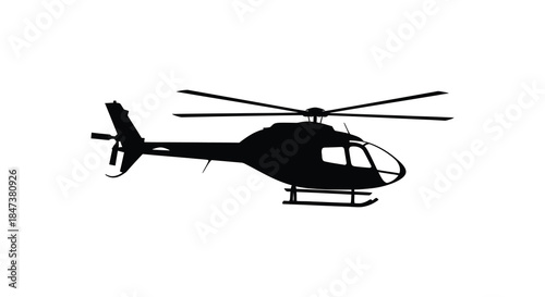 A striking black helicopter design sharply defined against a white background a powerful silhouette