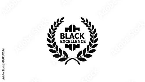Black excellence award logo with laurel wreath and geometric design on white background