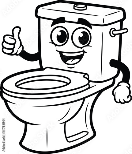 Happy Cartoon Toilet Bowl Character Giving a Thumbs Up Sign, Illustrating Plumbing Services, Bathroom Repair, Home Improvement, and Cleanliness Mascot