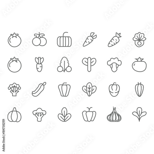 Set of Quality Isolated Universal Standard Minimal Simple Black Thin Line Vegetables Icon.