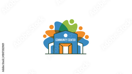 Modern Community Center Building with Colorful Abstract Shapes.