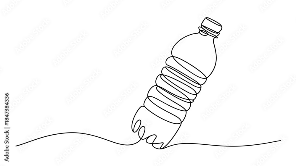 Fototapeta premium Minimalist One Line Drawing of Plastic Water Bottle Vector Illustration