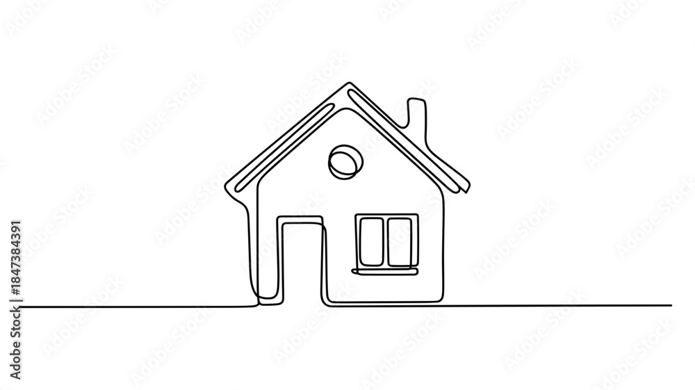 Fototapeta premium Minimalist One Line Drawing of Small House