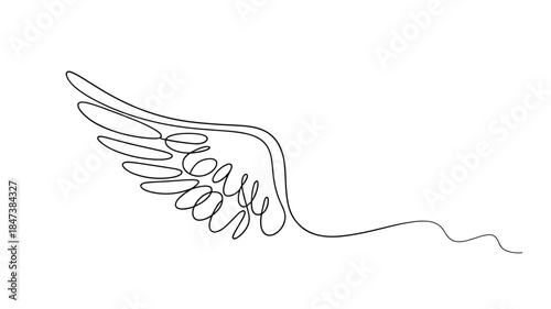 Minimalist One Line Drawing of Angel Wing