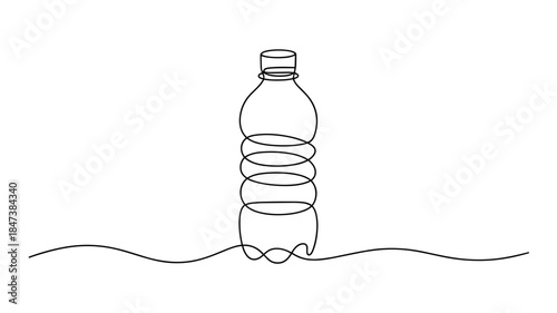 Minimalist One Line Drawing of Plastic Water Bottle